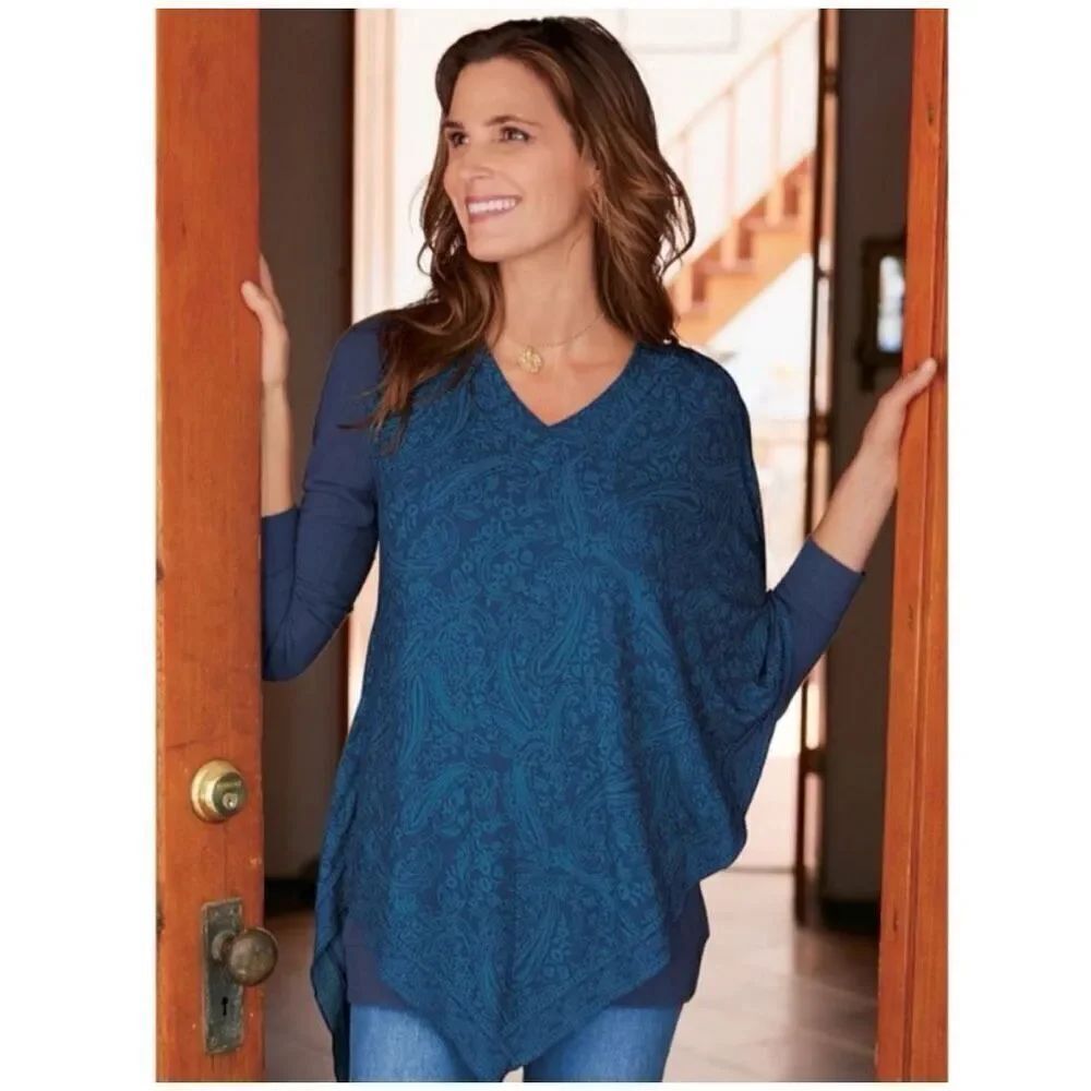 ✨SOFT SURROUNDINGS Patriot Blue Arpina Long sleeve Paisley Sz Small Tunic✨